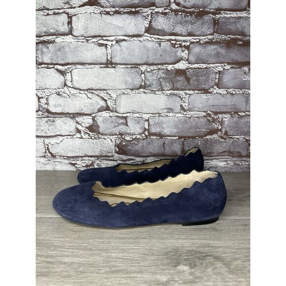 Sam Edelman Frances Blue Suede Leather Slip On Scalloped Flats Women Sz 9M US/39 - Picture 1 of 16